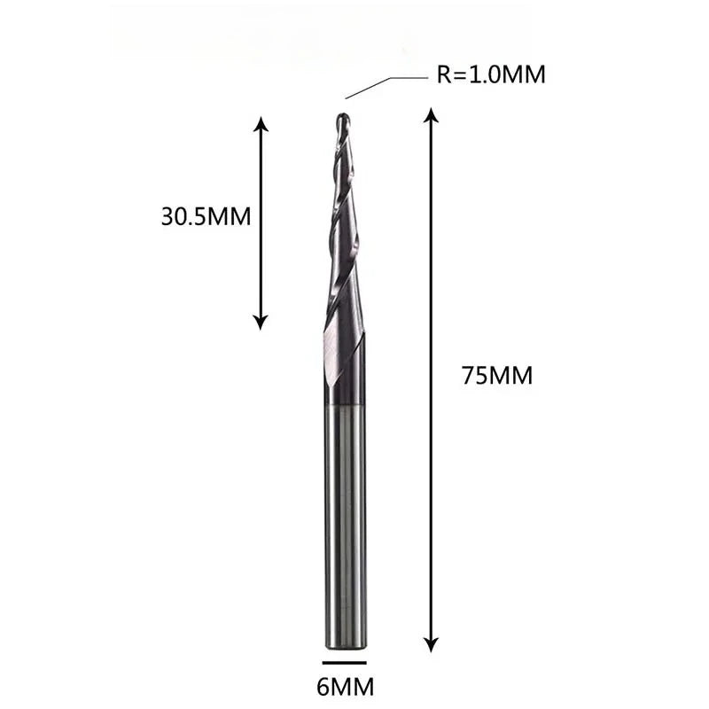 Solid Carbide Taper Ball Nose End Mill Coated CNC Milling Cutter for Wood, Aluminum & Mold Machining