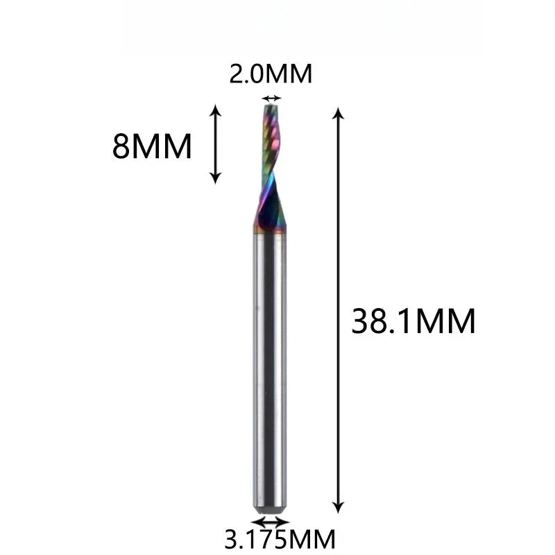 Single Flute Carbide Spiral End Mill DLC Coated for Aluminum, Acrylic, PVC & Wood CNC Router Bit