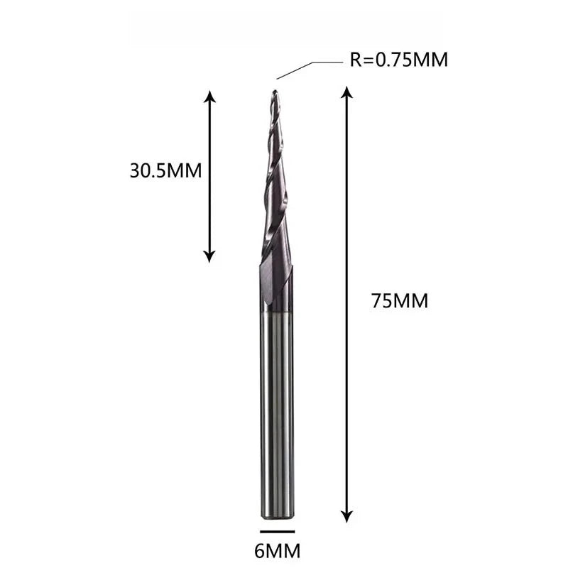 Solid Carbide Taper Ball Nose End Mill Coated CNC Milling Cutter for Wood, Aluminum & Mold Machining