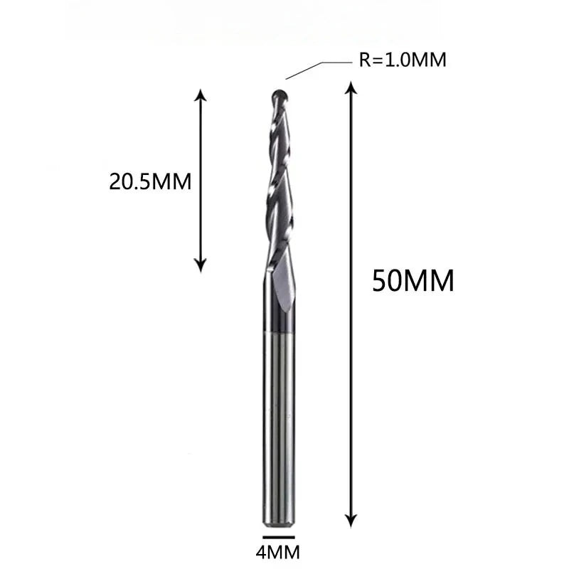 Solid Carbide Taper Ball Nose End Mill Coated CNC Milling Cutter for Wood, Aluminum & Mold Machining