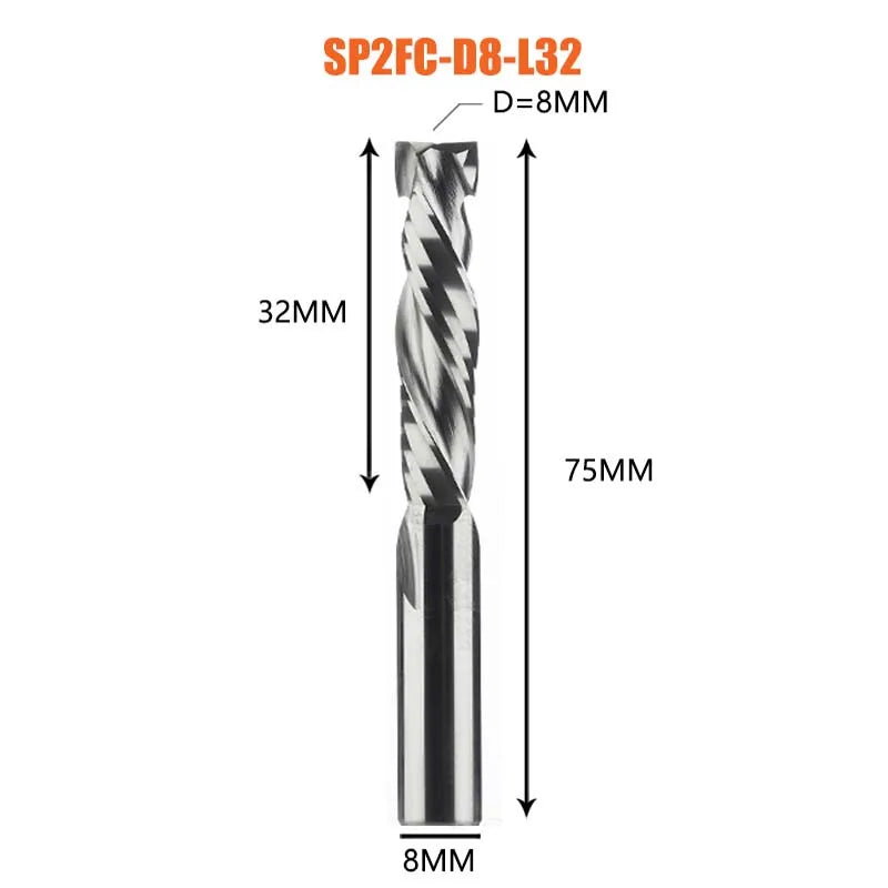Compression milling cutter woodwork UP & DOWN Cut Two Flutes Spiral Carbide Milling Tool CNC Router Wood End Mill Cutter Bits