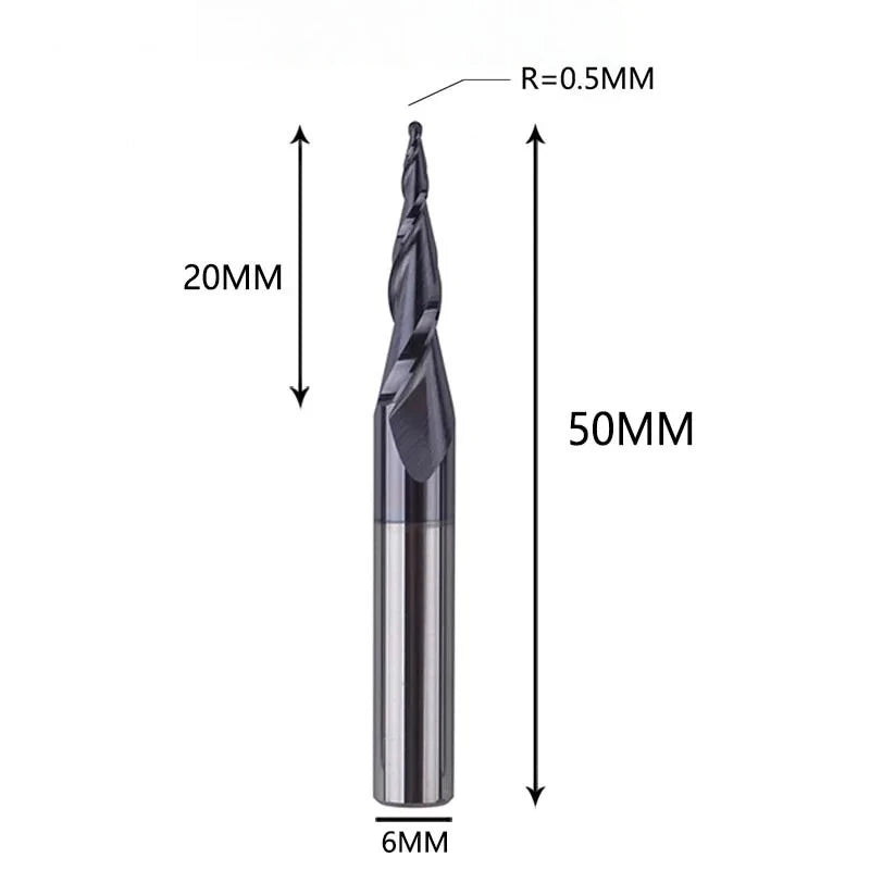 Solid Carbide Taper Ball Nose End Mill Coated CNC Milling Cutter for Wood, Aluminum & Mold Machining