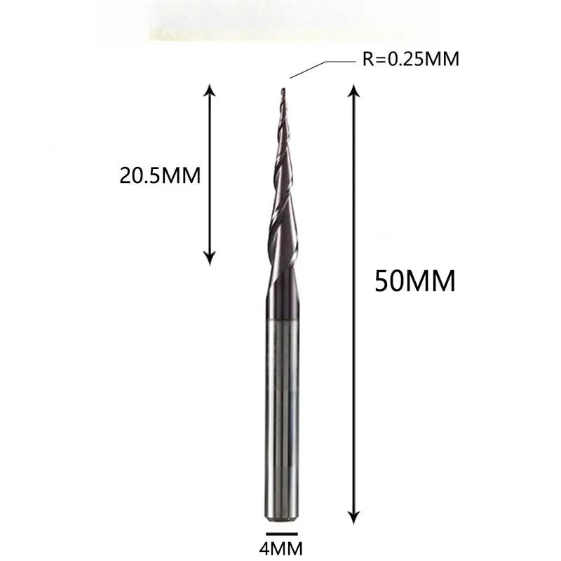 Solid Carbide Taper Ball Nose End Mill Coated CNC Milling Cutter for Wood, Aluminum & Mold Machining