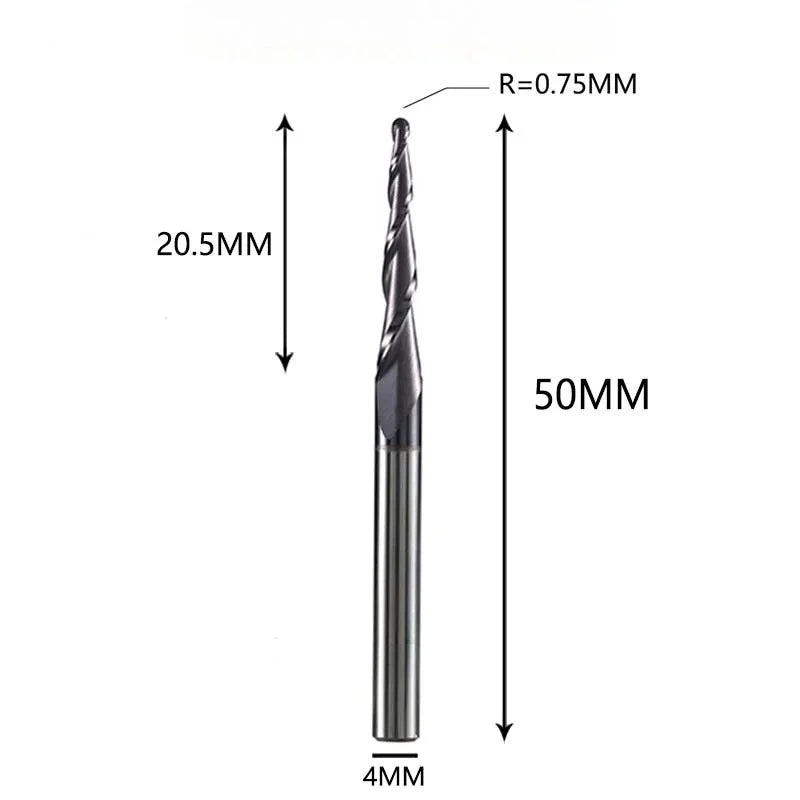 Solid Carbide Taper Ball Nose End Mill Coated CNC Milling Cutter for Wood, Aluminum & Mold Machining