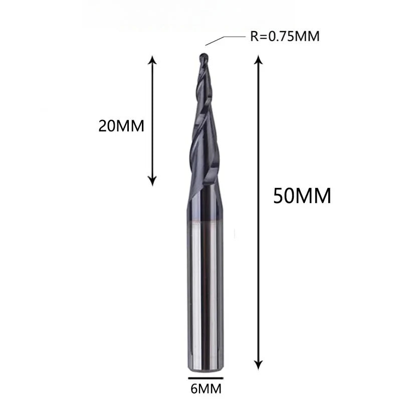 Solid Carbide Taper Ball Nose End Mill Coated CNC Milling Cutter for Wood, Aluminum & Mold Machining