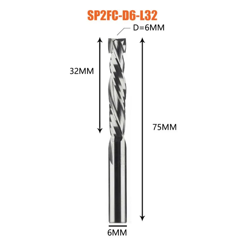 Compression milling cutter woodwork UP & DOWN Cut Two Flutes Spiral Carbide Milling Tool CNC Router Wood End Mill Cutter Bits