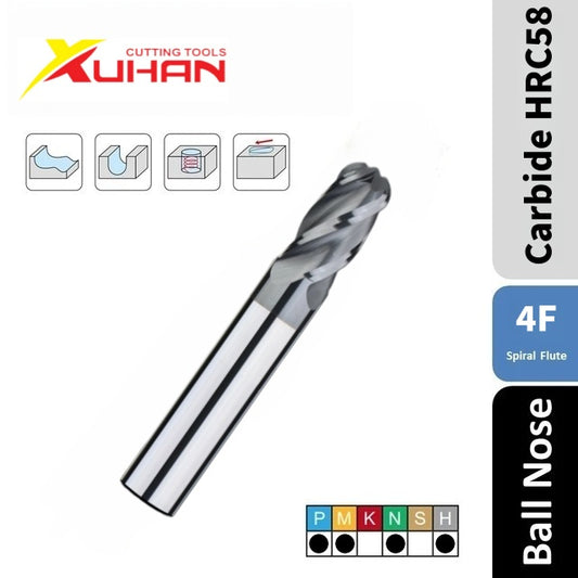 4 Flute BALL NOSE Carbide Mill HRC 58, Black Nano Series
