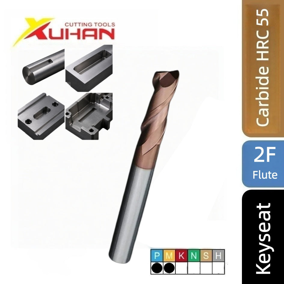 2 Flutes Keyseat Milling Cutter, Solid Carbide End Mill, Flat Bottom Long Length Coated Milling Tool for Steel, HRC55