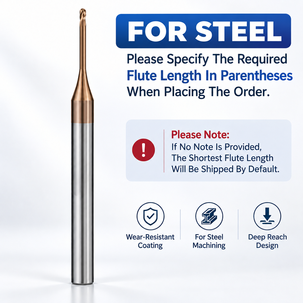 2 Flute Micro Deep Reach Carbide End Mill AlTiSiN HRC55