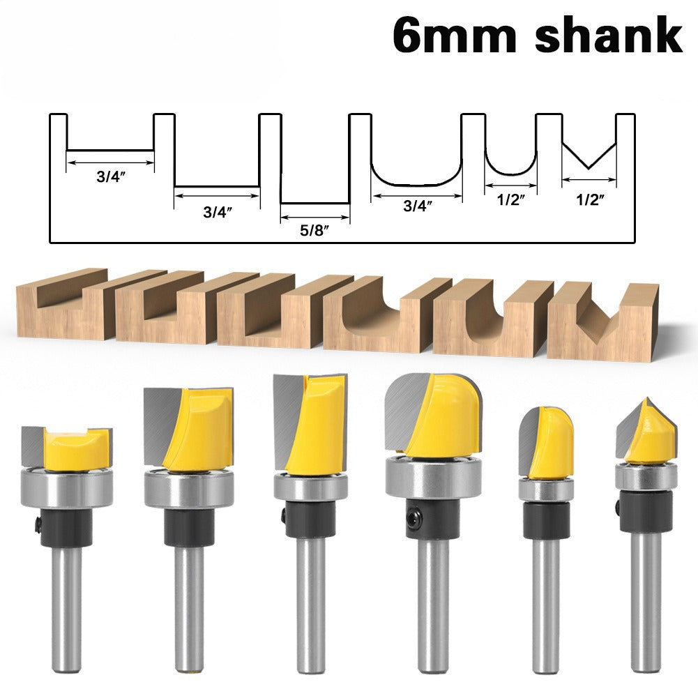 6-Piece set of 6-handle imitation slotting knife bearing slotting knife V-shaped knife folding angle knife woodworking milling cutter notch knife