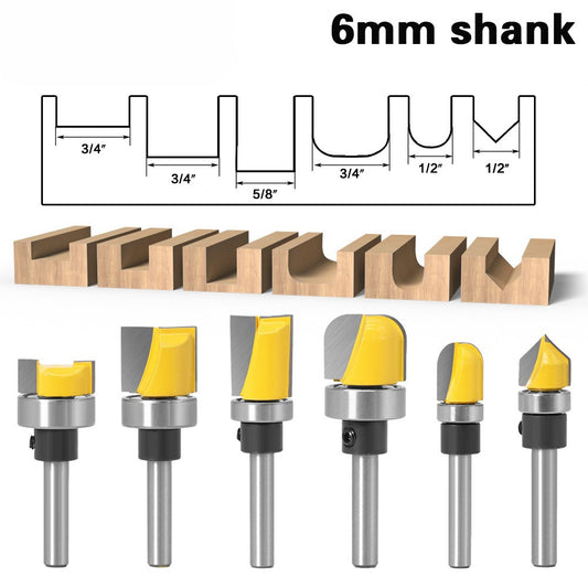 6-Piece set of 6-handle imitation slotting knife bearing slotting knife V-shaped knife folding angle knife woodworking milling cutter notch knife