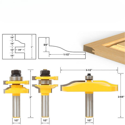 High-grade 3-piece set of household west tenon knives, large west door board cutters, woodworking milling cutters, woodworking cabinet door milling cutters, engraving knives