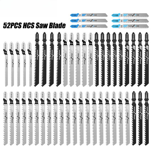 Woodworking curve saw blade 52-piece set, rough tooth saw blade set, solid wood aluminum alloy plastic cutting electric drill accessories