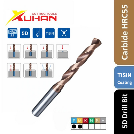 5D Solid Carbide Drill Bit TiSiN HRC55
