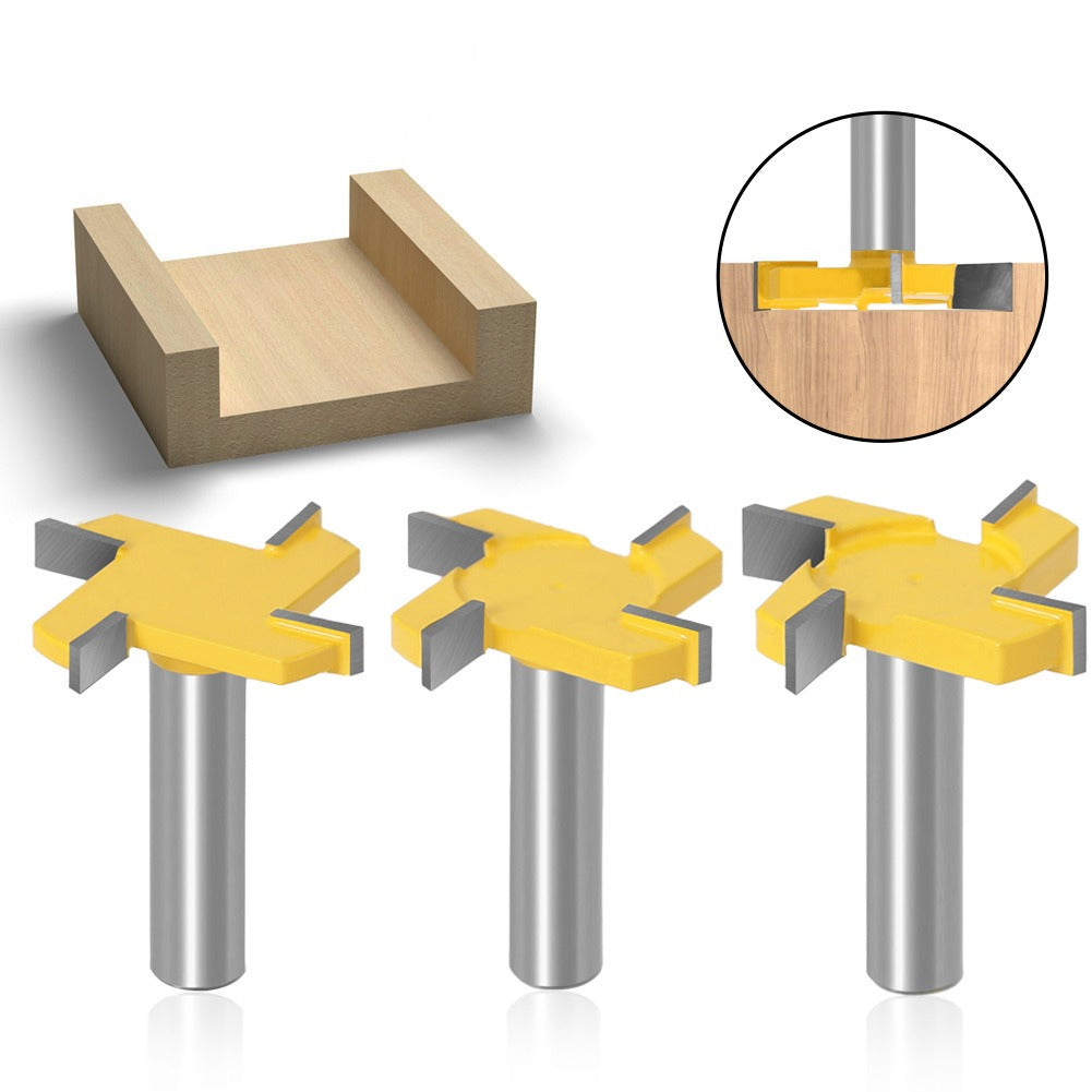 Four-blade T-knife slotting knife yellow woodworking milling cutter engraving machine cutter head large slotting knife bottom cleaning knife
