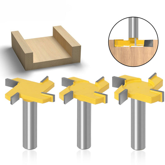 Four-blade T-knife slotting knife yellow woodworking milling cutter engraving machine cutter head large slotting knife bottom cleaning knife