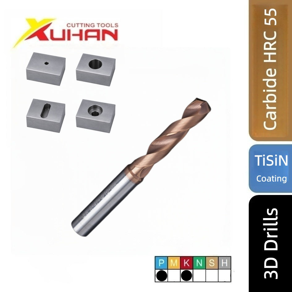 3D Carbide Drill External Coolant TiSiN HRC 55