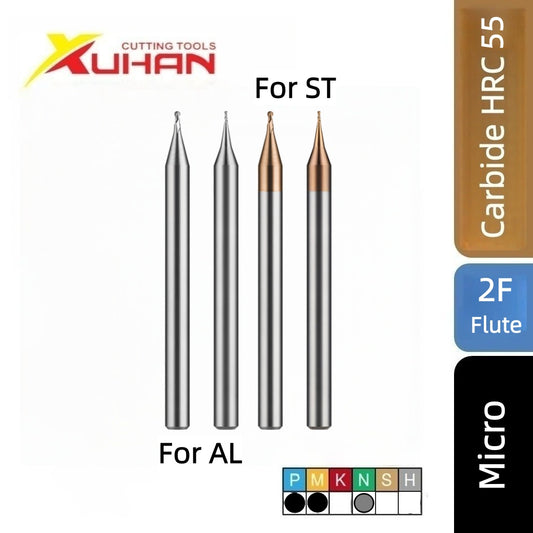 2 Flute Micro Carbide End Mill Square / Ball Nose CNC Cutter HRC 55