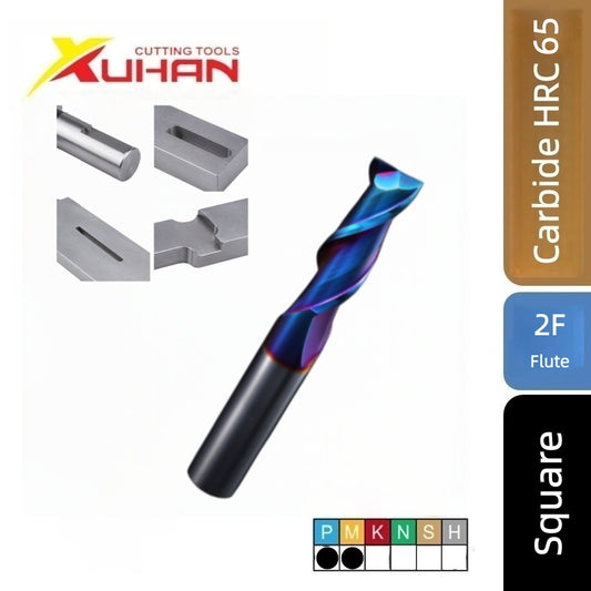 2 Flute Carbide Square End Mill Blue Nano Coated HRC 65