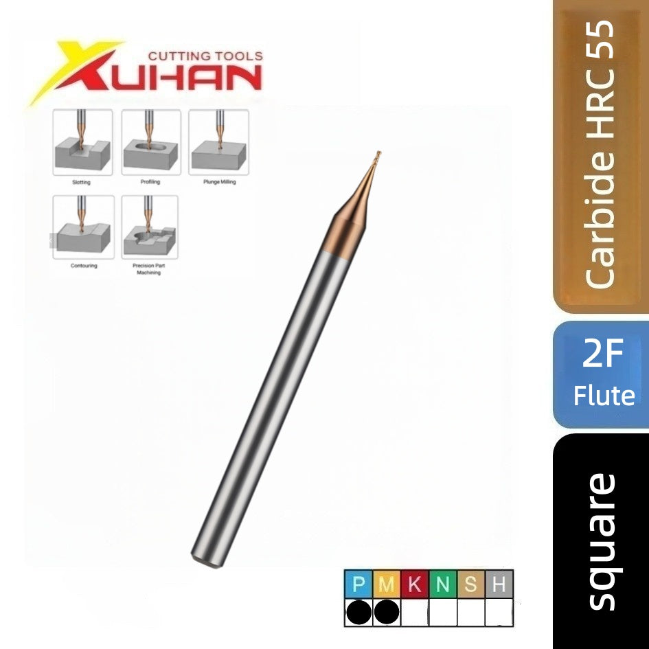 2 Flute Micro Carbide End Mill Square / Ball Nose CNC Cutter HRC 55