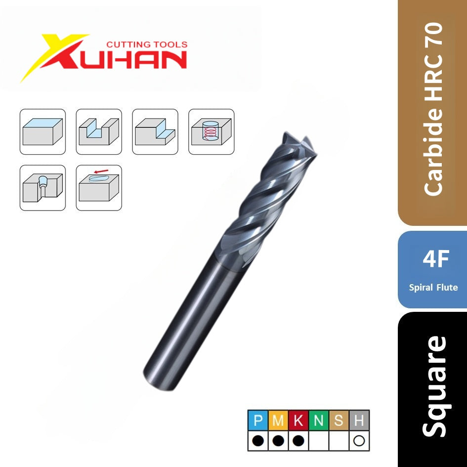 4 Flute Square End Carbide End Mill Long Reach TiSiN Coated CNC Milling Cutter for Steel HRC70