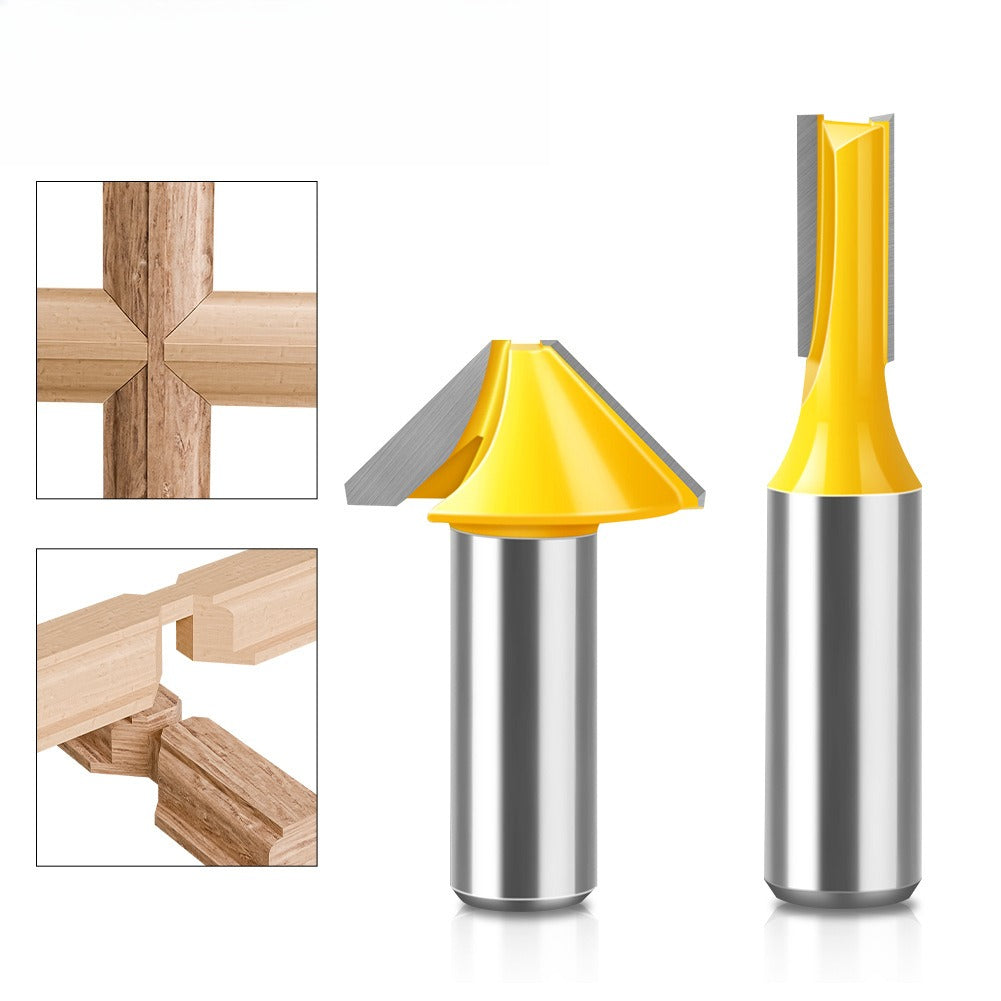 2-Piece set Bogu frame tenon knife 1/2 handle 8 handle woodworking milling cutter Flat bottom V-shaped knife Door and window tenon knife Puzzle knife