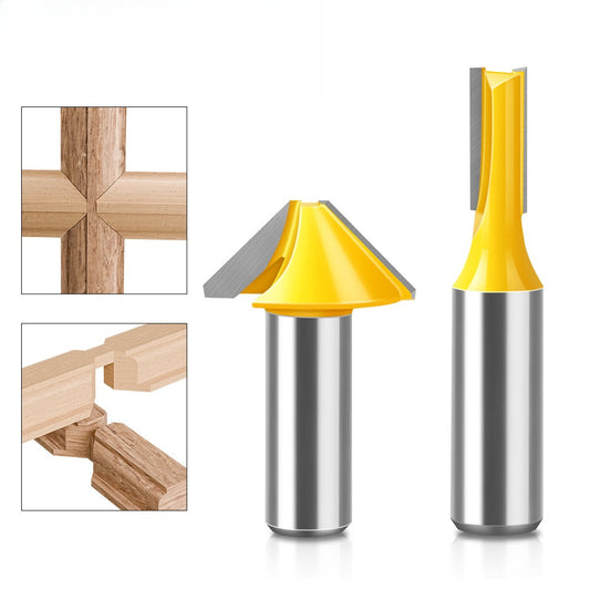 2-Piece set Bogu frame tenon knife 1/2 handle 8 handle woodworking milling cutter Flat bottom V-shaped knife Door and window tenon knife Puzzle knife