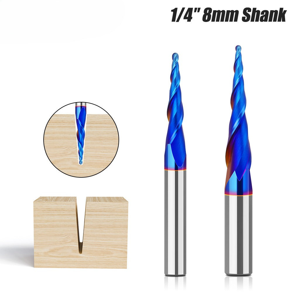 1/4 Shank 8 Shank Integral Alloy Double Edge Tilt Coated Ball Cutter Taper Ball End Mill Metal Embossed Extended Tungsten