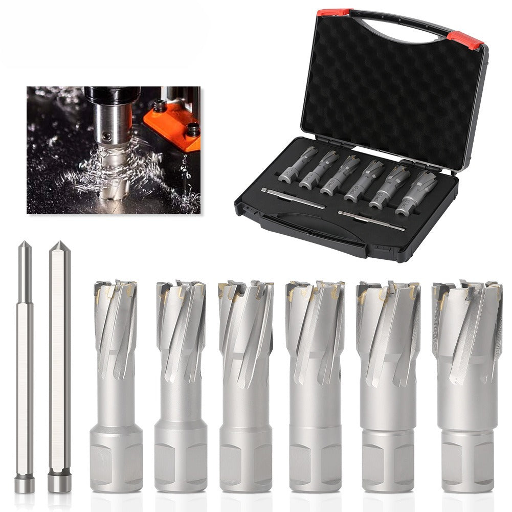 6-Piece set of hollow drill bits, magnetic drill bits, coring bits, carbide drill steel plate hole opener