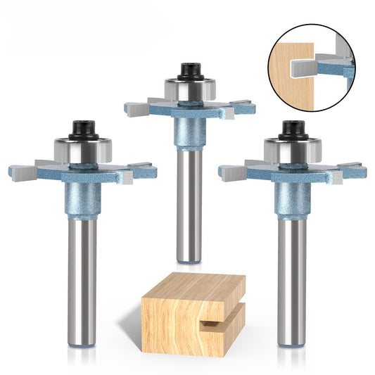 Four-tooth ball T-type knife woodworking door panel G-type handle slotting tenon groove knife belt bearing trimming machine woodworking milling cutter