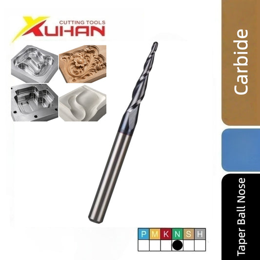 Solid Carbide Taper Ball Nose End Mill Coated CNC Milling Cutter for Wood, Aluminum & Mold Machining