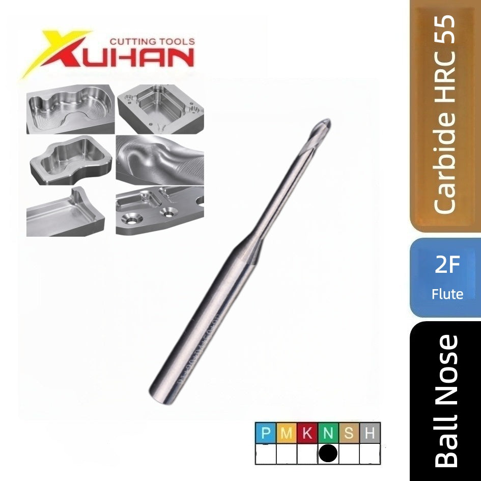 2 Flute Carbide Ball Nose End Mill Extended Reach Deep Groove Aluminum Finishing Tool HRC 55