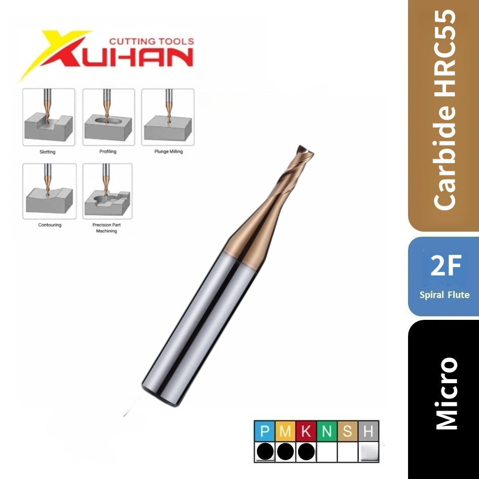 2 Flute Micro Diameter Solid Carbide End Mill TiSiN HRC55