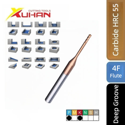 4 Flute Carbide Deep Groove Flat End Mill Coated HRC 55