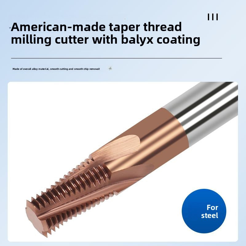 Tungsten Steel Alloy US Tapered Pipe Thread Milling Cutter Aluminum Coating CNC Machining Center