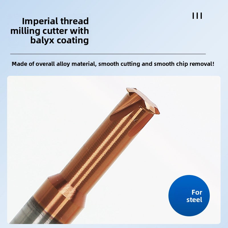 Inch single tooth tungsten steel cylindrical pipe thread milling cutter sealing type CNC numerical control tool for aluminum steel coating