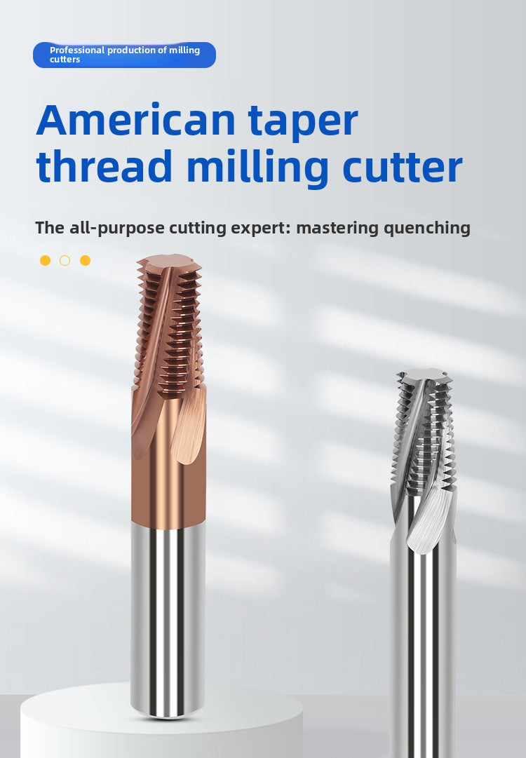 Tungsten Steel Alloy US Tapered Pipe Thread Milling Cutter Aluminum Coating CNC Machining Center