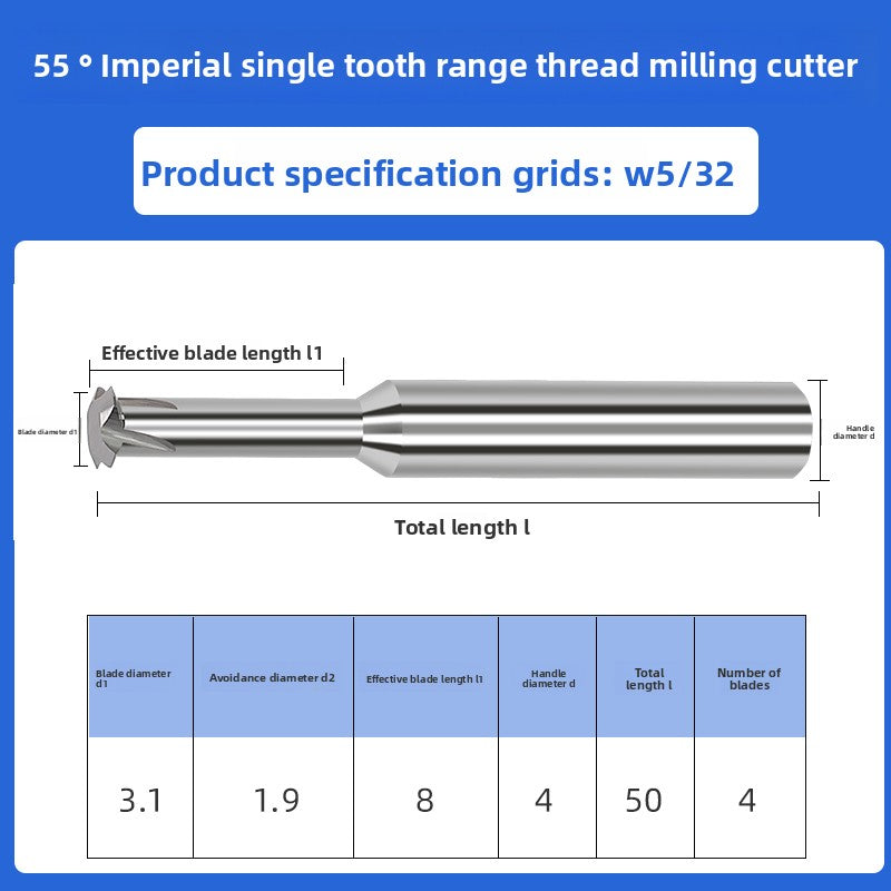 Inch single tooth tungsten steel cylindrical pipe thread milling cutter sealing type CNC numerical control tool for aluminum steel coating