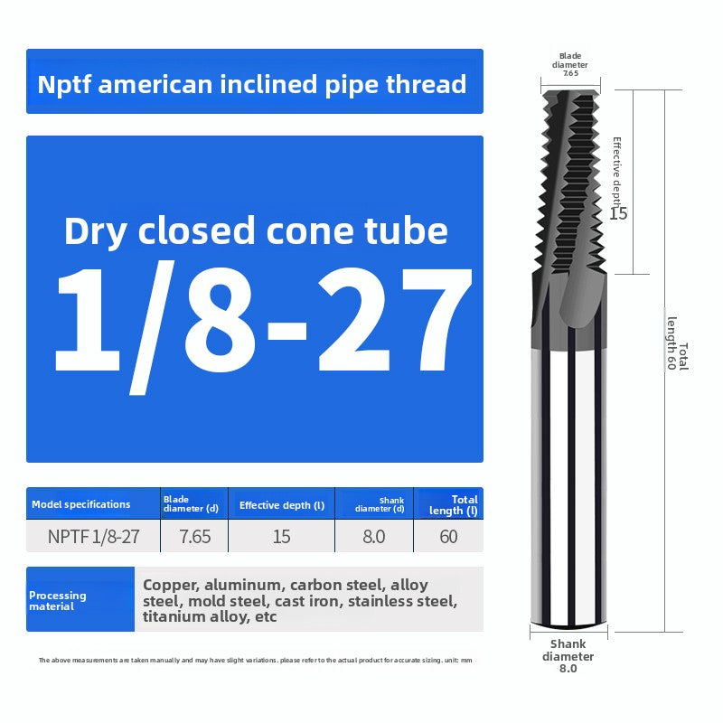 American pipe thread milling cutter NPTF1/4 3/8 1/2 1/8 3/4 stainless steel NPT cone pipe milling cutter