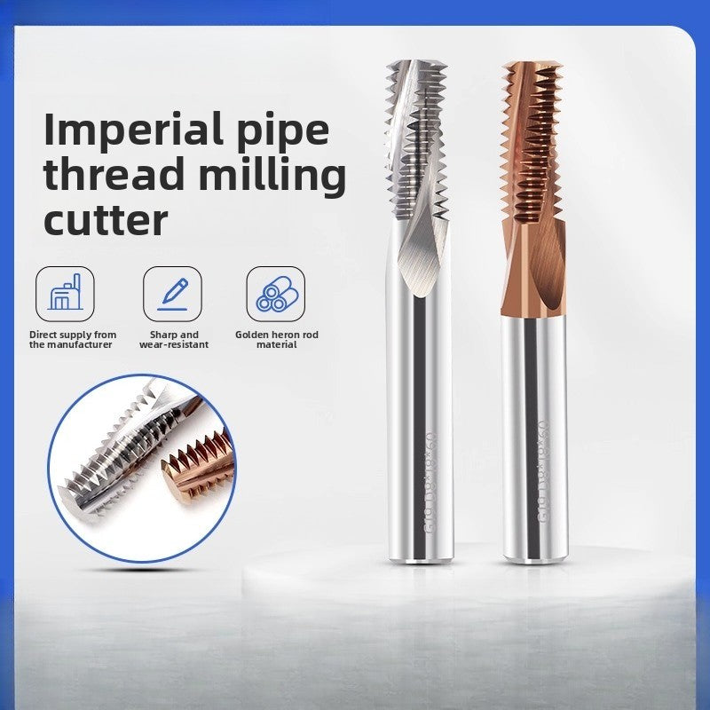 Inch tungsten steel cylindrical pipe thread milling cutter sealed type CNC numerical control tool G1/4 steel coating