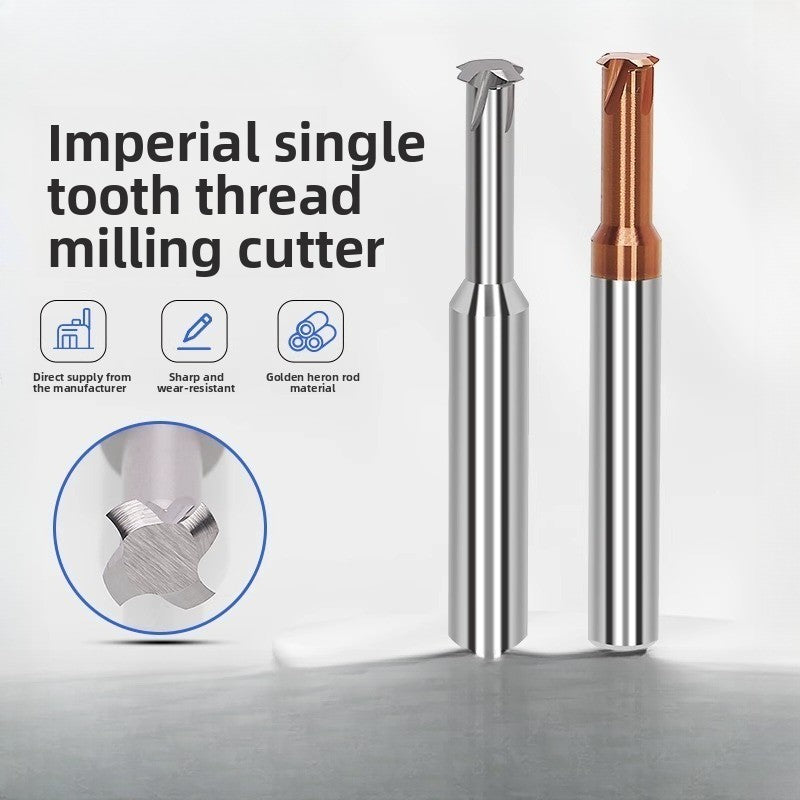 Inch single tooth tungsten steel cylindrical pipe thread milling cutter sealing type CNC numerical control tool for aluminum steel coating