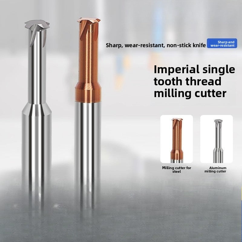 Inch single tooth tungsten steel cylindrical pipe thread milling cutter sealing type CNC numerical control tool for aluminum steel coating