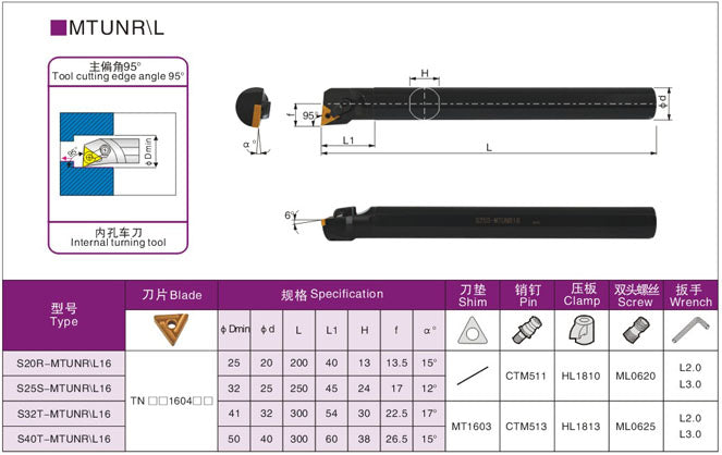 Lathe Turning Holder S16Q/S20R/S25S/S32T/S40T/S40U/S50U/MTUNR16/MTUNL